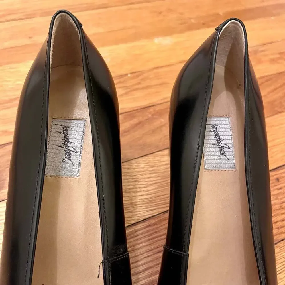 Jacqueline Ferrar Vintage Black Leather Block Heel Pumps Square Toe Shoes 8.5M